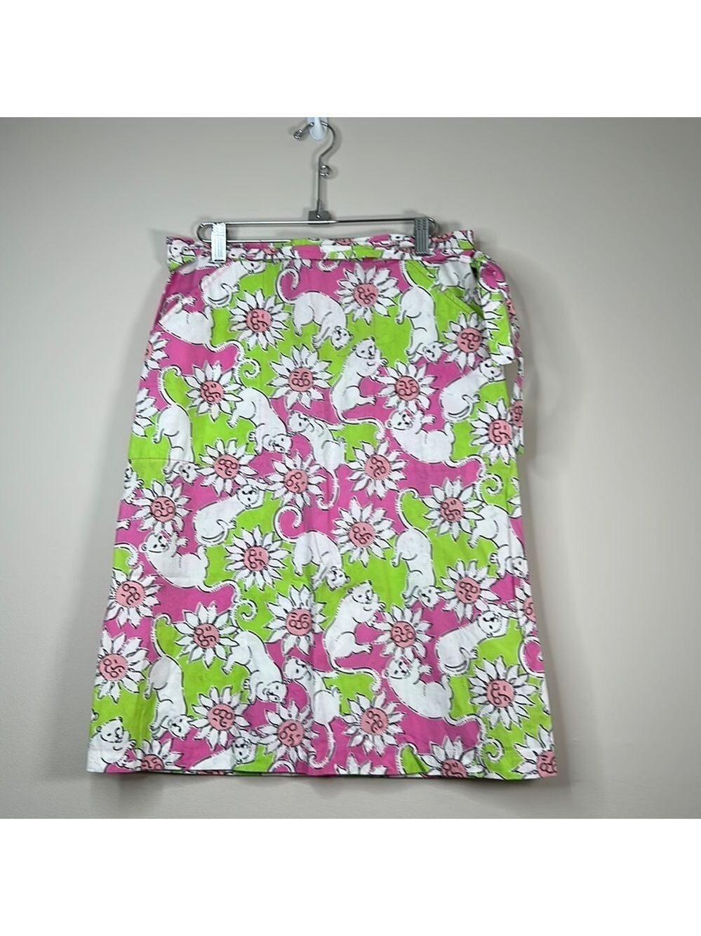 Lilly Pulitzer Suzy French Fried Lion Wrap Skirt Pink Green White Cat Size 6
